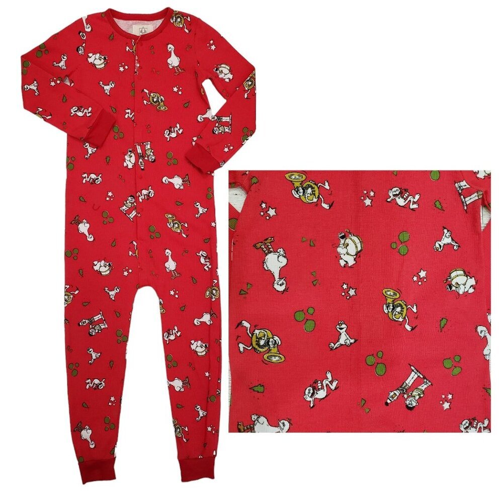 RARE Sesame Street Youth One Piece Pajamas Snap Up Thermal Red Size 6-7 Yrs NEW